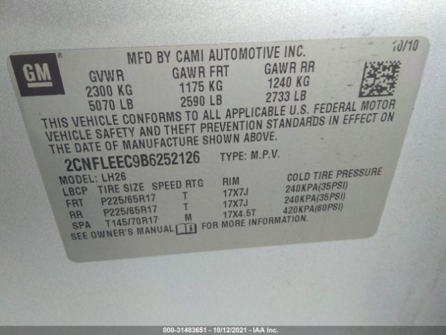 Photo 8 VIN: 2CNFLEEC9B6252126 - CHEVROLET EQUINOX 