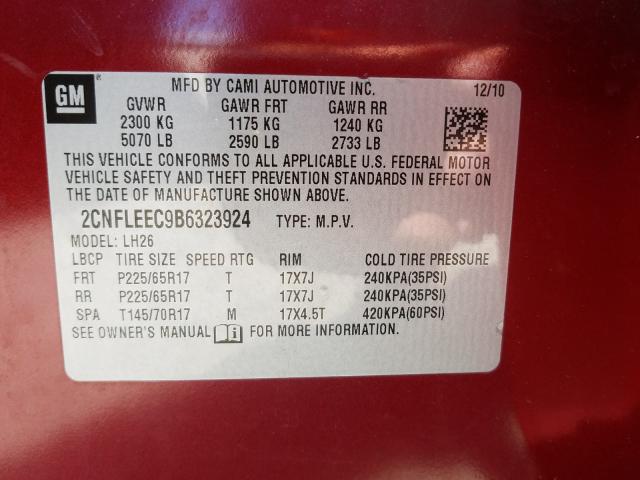 Photo 9 VIN: 2CNFLEEC9B6323924 - CHEVROLET EQUINOX LT 