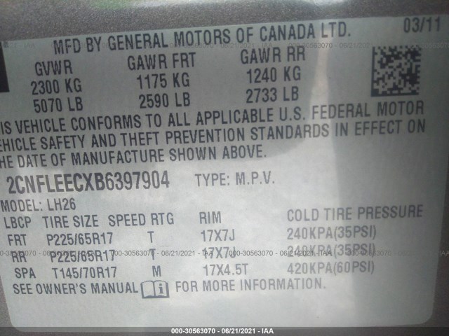 Photo 8 VIN: 2CNFLEECXB6397904 - CHEVROLET EQUINOX 