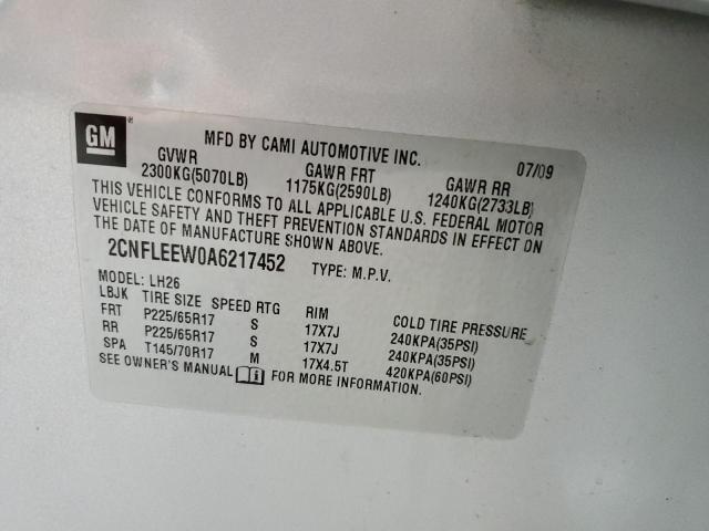 Photo 12 VIN: 2CNFLEEW0A6217452 - CHEVROLET EQUINOX LT 