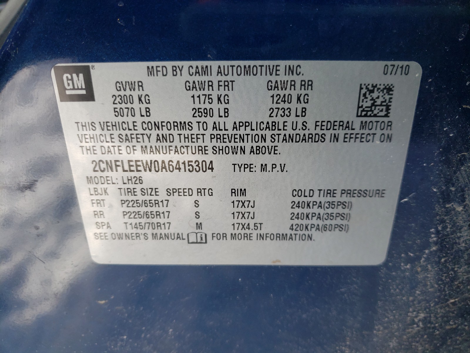 Photo 9 VIN: 2CNFLEEW0A6415304 - CHEVROLET EQUINOX LT 