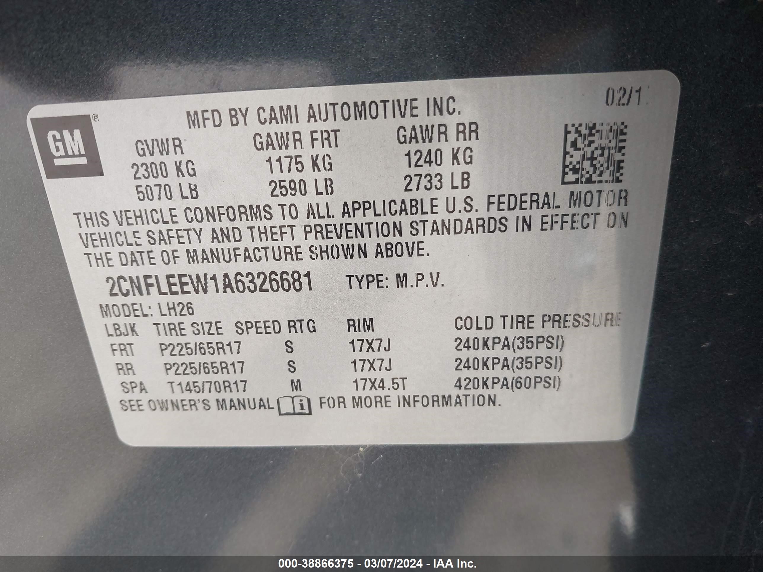 Photo 8 VIN: 2CNFLEEW1A6326681 - CHEVROLET EQUINOX 