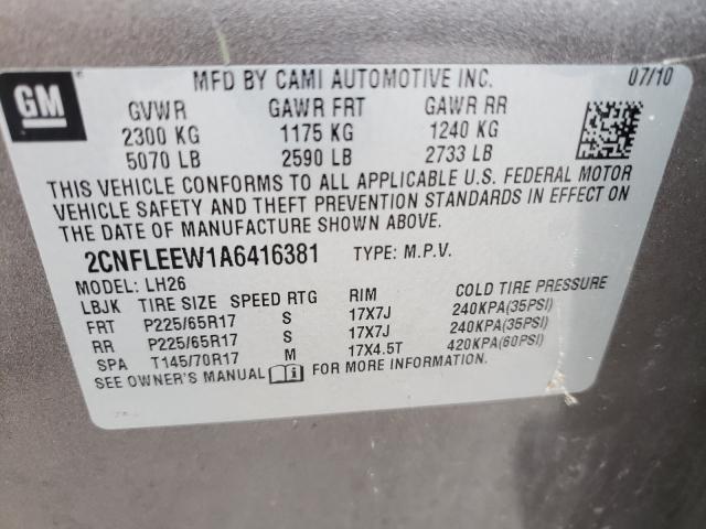 Photo 9 VIN: 2CNFLEEW1A6416381 - CHEVROLET EQUINOX LT 