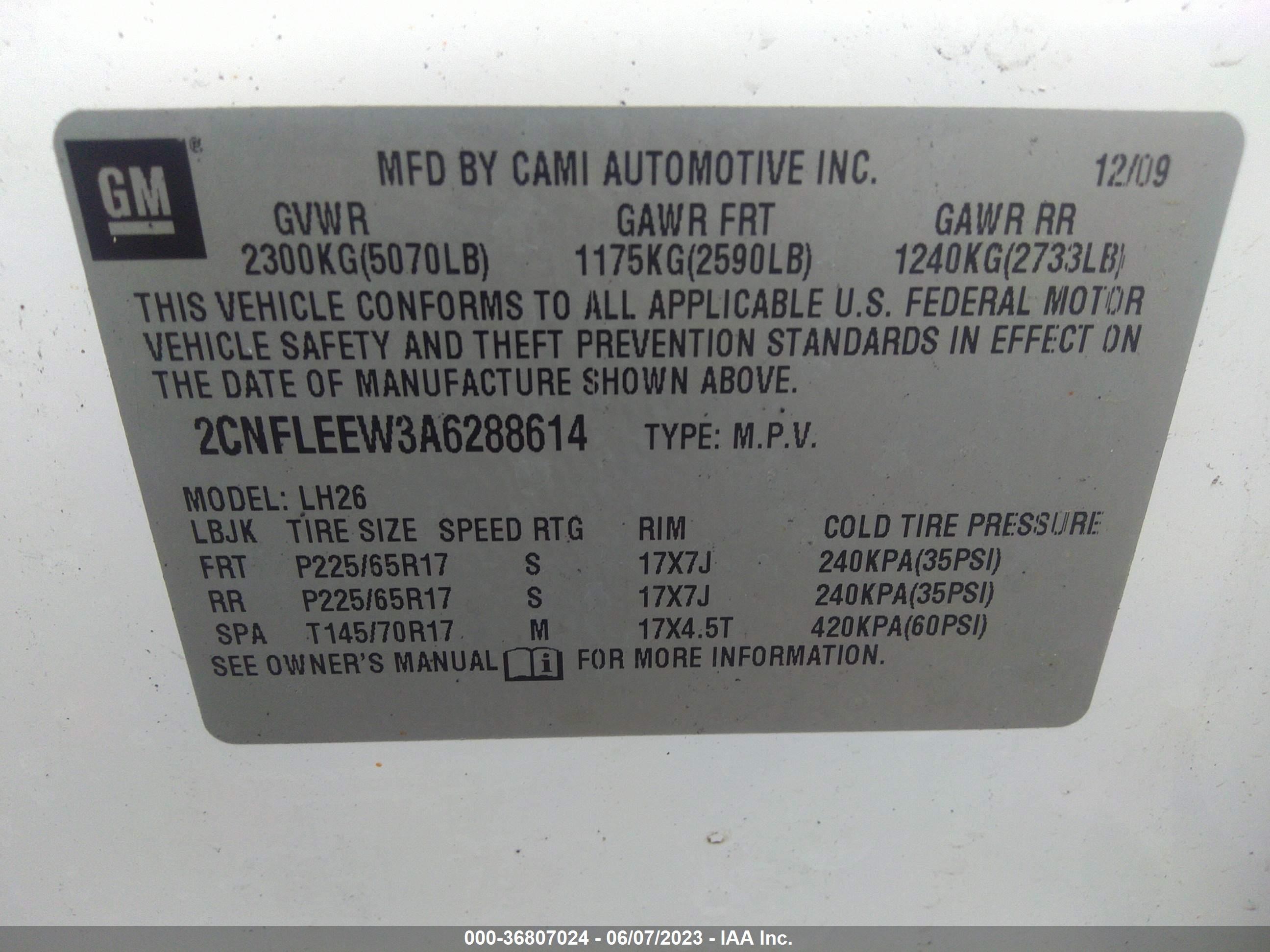 Photo 8 VIN: 2CNFLEEW3A6288614 - CHEVROLET EQUINOX 