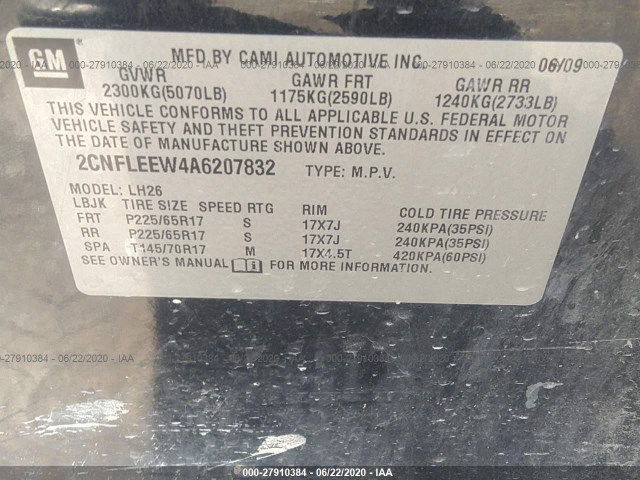 Photo 8 VIN: 2CNFLEEW4A6207832 - CHEVROLET EQUINOX 