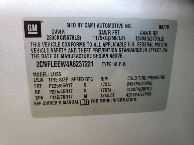 Photo 9 VIN: 2CNFLEEW4A6237221 - CHEVROLET EQUINOX LT 