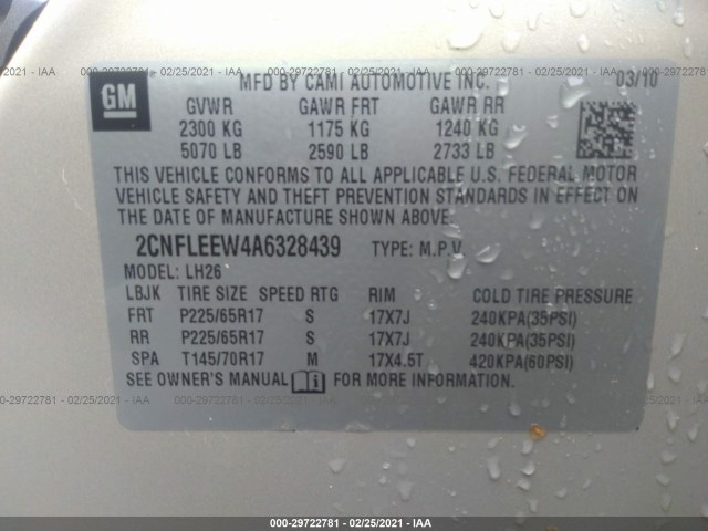 Photo 8 VIN: 2CNFLEEW4A6328439 - CHEVROLET EQUINOX 