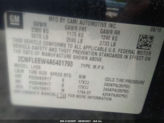 Photo 8 VIN: 2CNFLEEW4A6401793 - CHEVROLET EQUINOX 