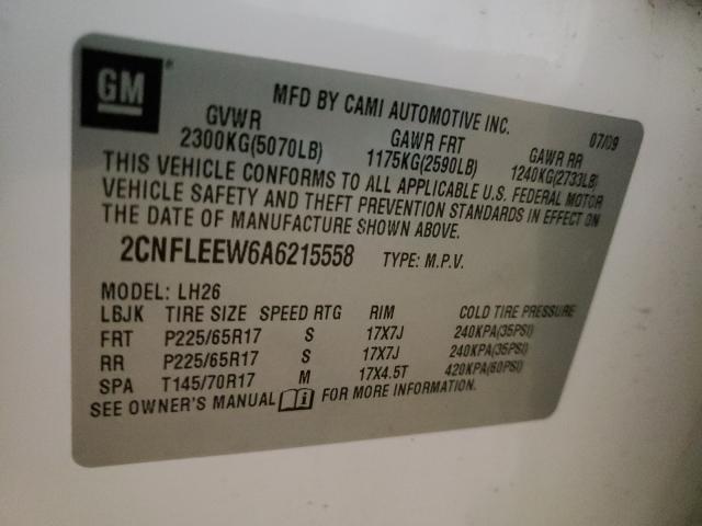 Photo 9 VIN: 2CNFLEEW6A6215558 - CHEVROLET EQUINOX LT 