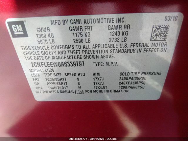 Photo 8 VIN: 2CNFLEEW8A6339797 - CHEVROLET EQUINOX 