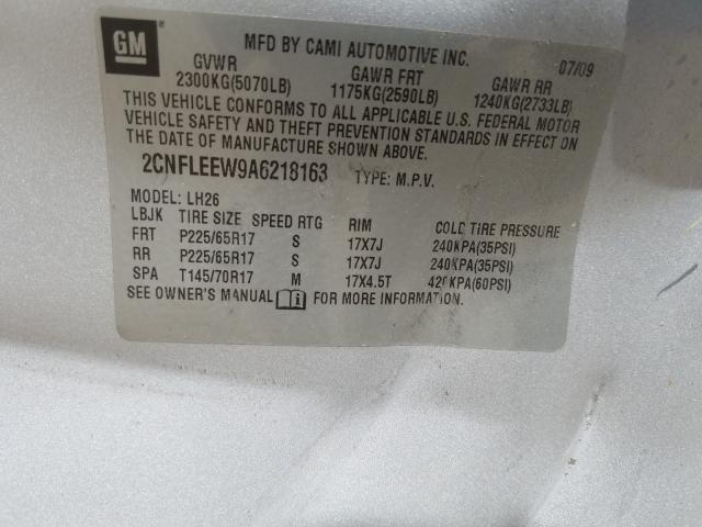 Photo 9 VIN: 2CNFLEEW9A6218163 - CHEVROLET EQUINOX LT 