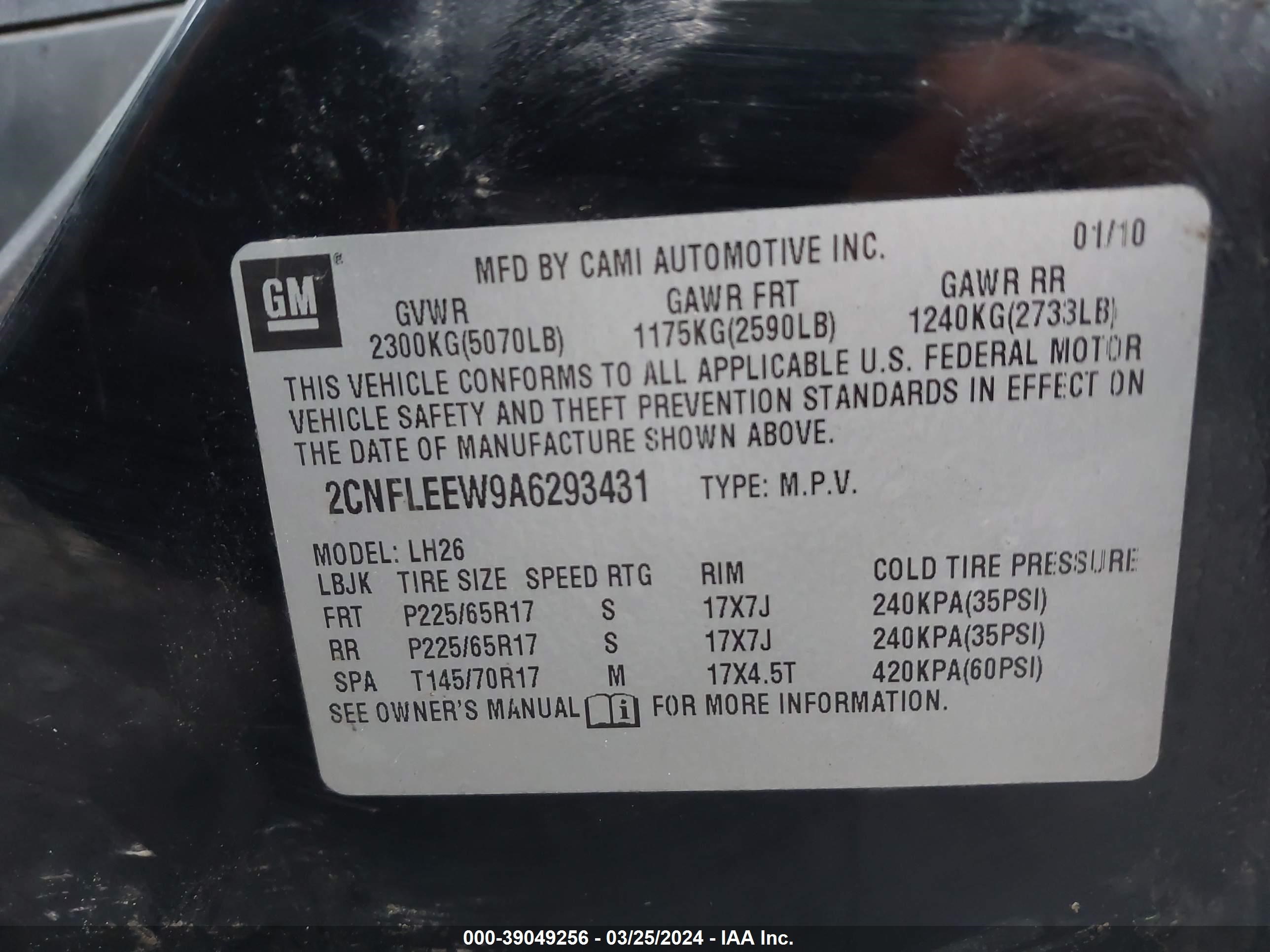 Photo 8 VIN: 2CNFLEEW9A6293431 - CHEVROLET EQUINOX 