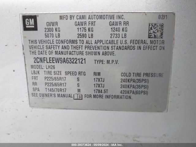 Photo 8 VIN: 2CNFLEEW9A6322121 - CHEVROLET EQUINOX 