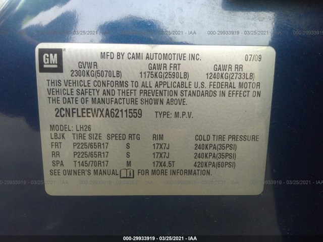 Photo 8 VIN: 2CNFLEEWXA6211559 - CHEVROLET EQUINOX 