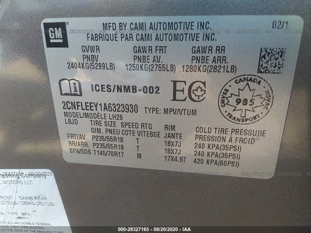 Photo 8 VIN: 2CNFLEEY1A6323930 - CHEVROLET EQUINOX 