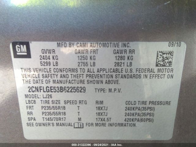 Photo 8 VIN: 2CNFLGE53B6225629 - CHEVROLET EQUINOX 