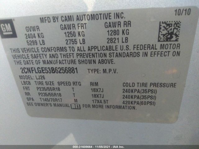 Photo 8 VIN: 2CNFLGE53B6256881 - CHEVROLET EQUINOX 