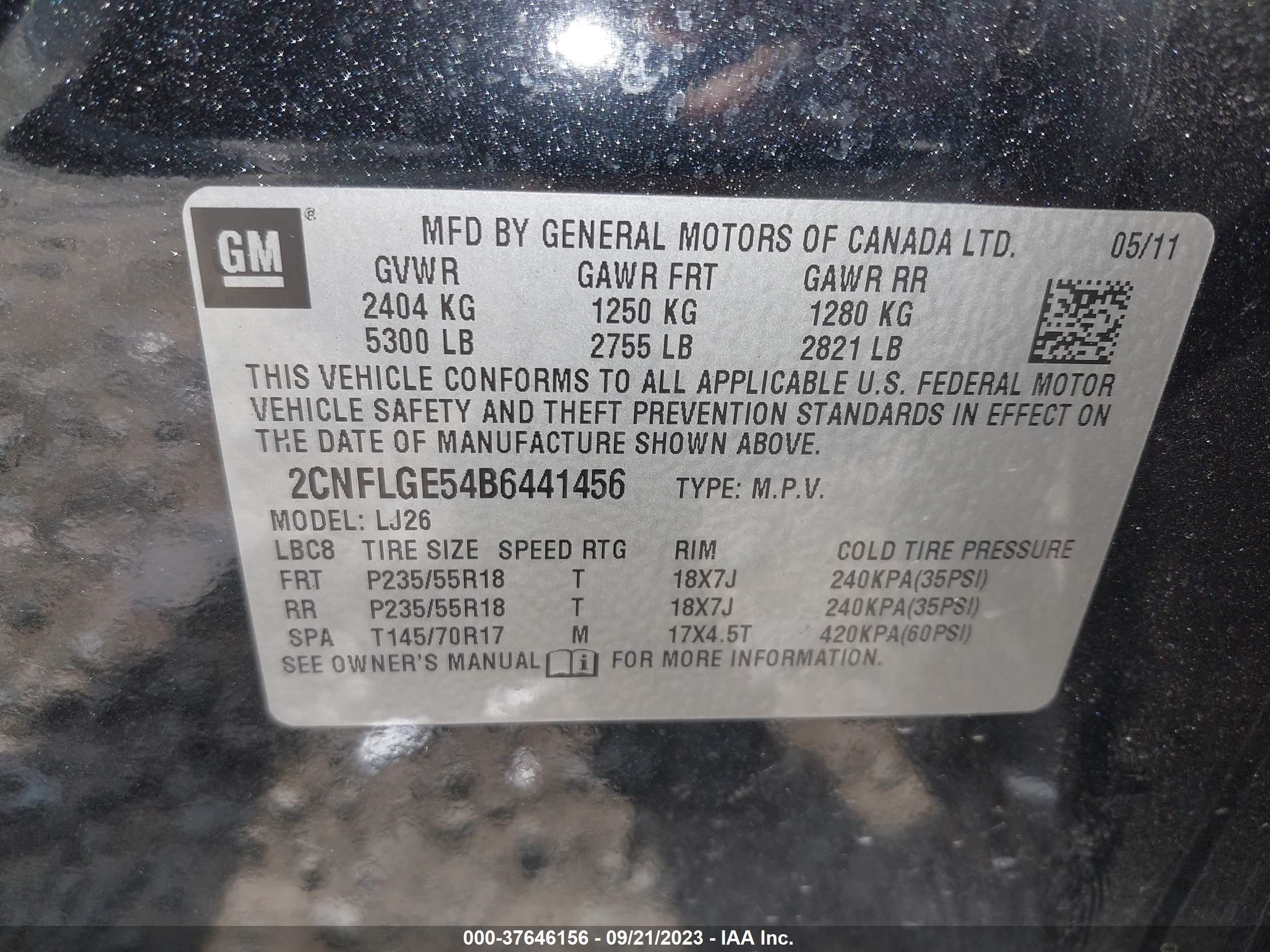 Photo 8 VIN: 2CNFLGE54B6441456 - CHEVROLET EQUINOX 