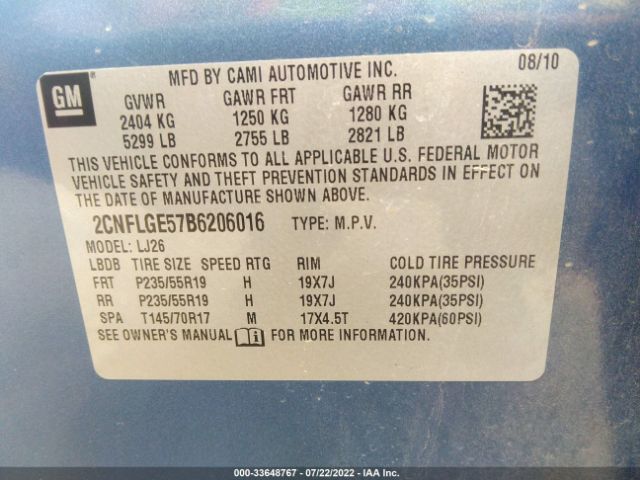 Photo 8 VIN: 2CNFLGE57B6206016 - CHEVROLET EQUINOX 