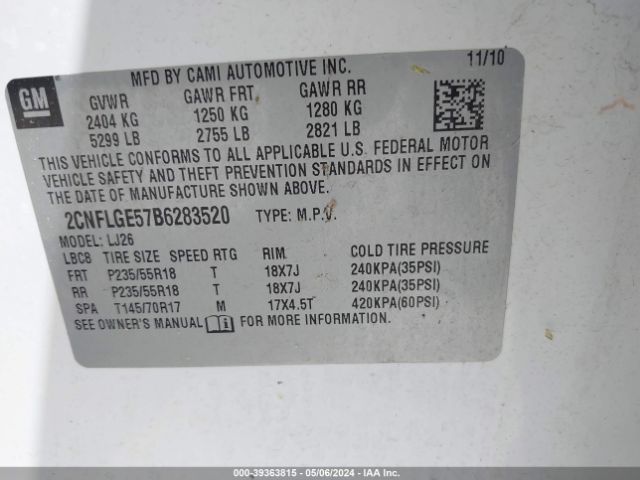 Photo 8 VIN: 2CNFLGE57B6283520 - CHEVROLET EQUINOX 