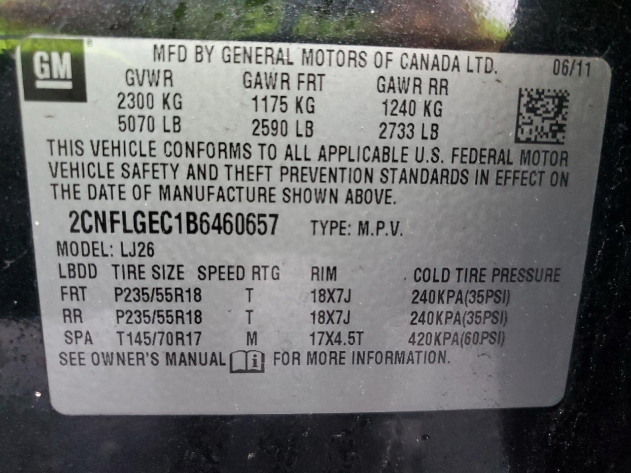 Photo 11 VIN: 2CNFLGEC1B6460657 - CHEVROLET EQUINOX 