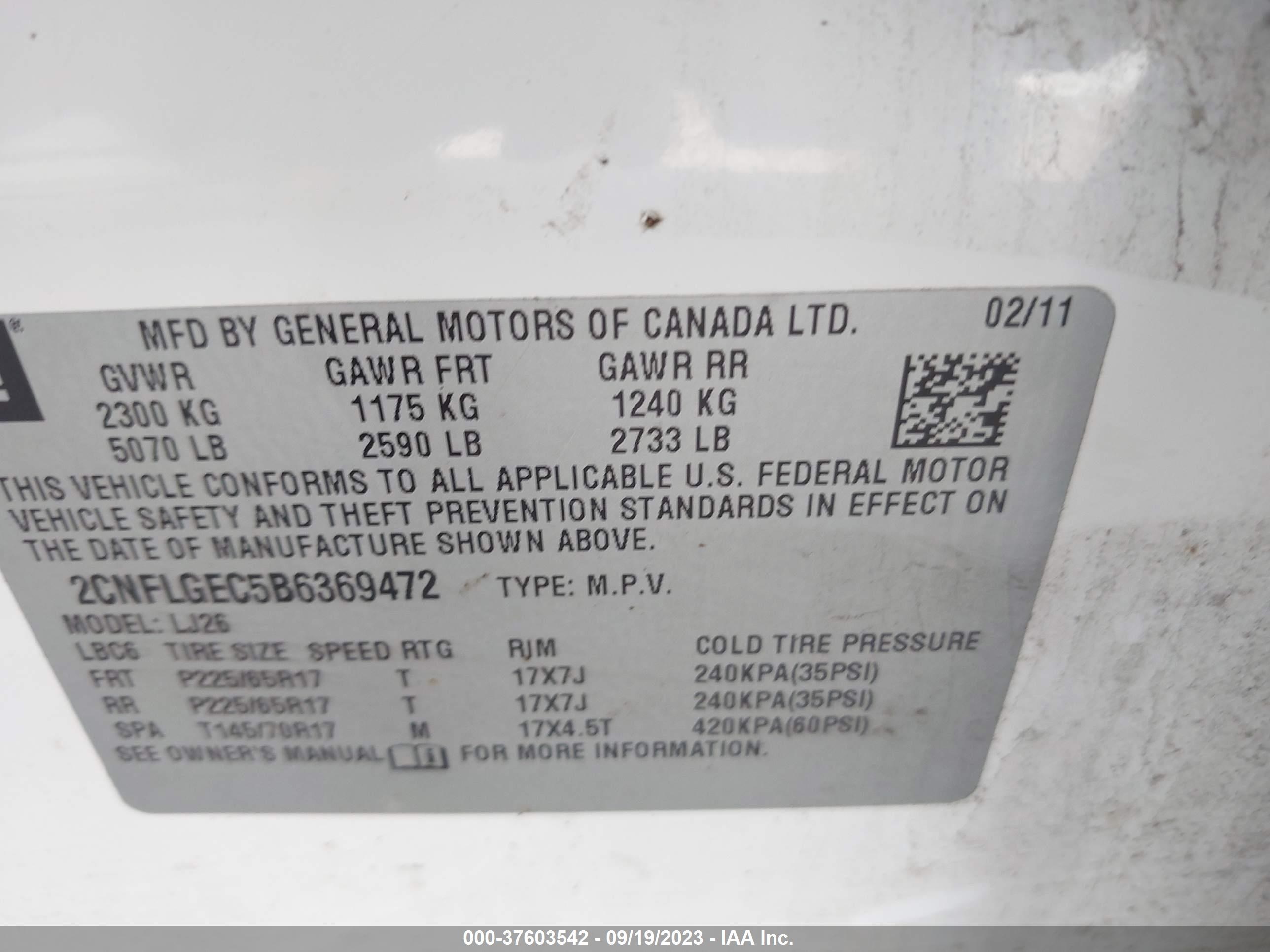 Photo 8 VIN: 2CNFLGEC5B6369472 - CHEVROLET EQUINOX 