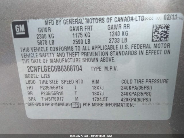 Photo 8 VIN: 2CNFLGEC6B6368704 - CHEVROLET EQUINOX 