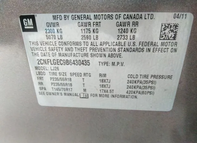 Photo 8 VIN: 2CNFLGEC9B6430435 - CHEVROLET EQUINOX 