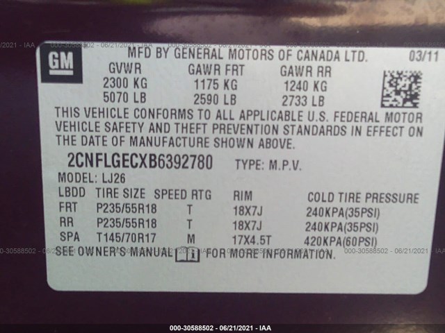 Photo 8 VIN: 2CNFLGECXB6392780 - CHEVROLET EQUINOX 