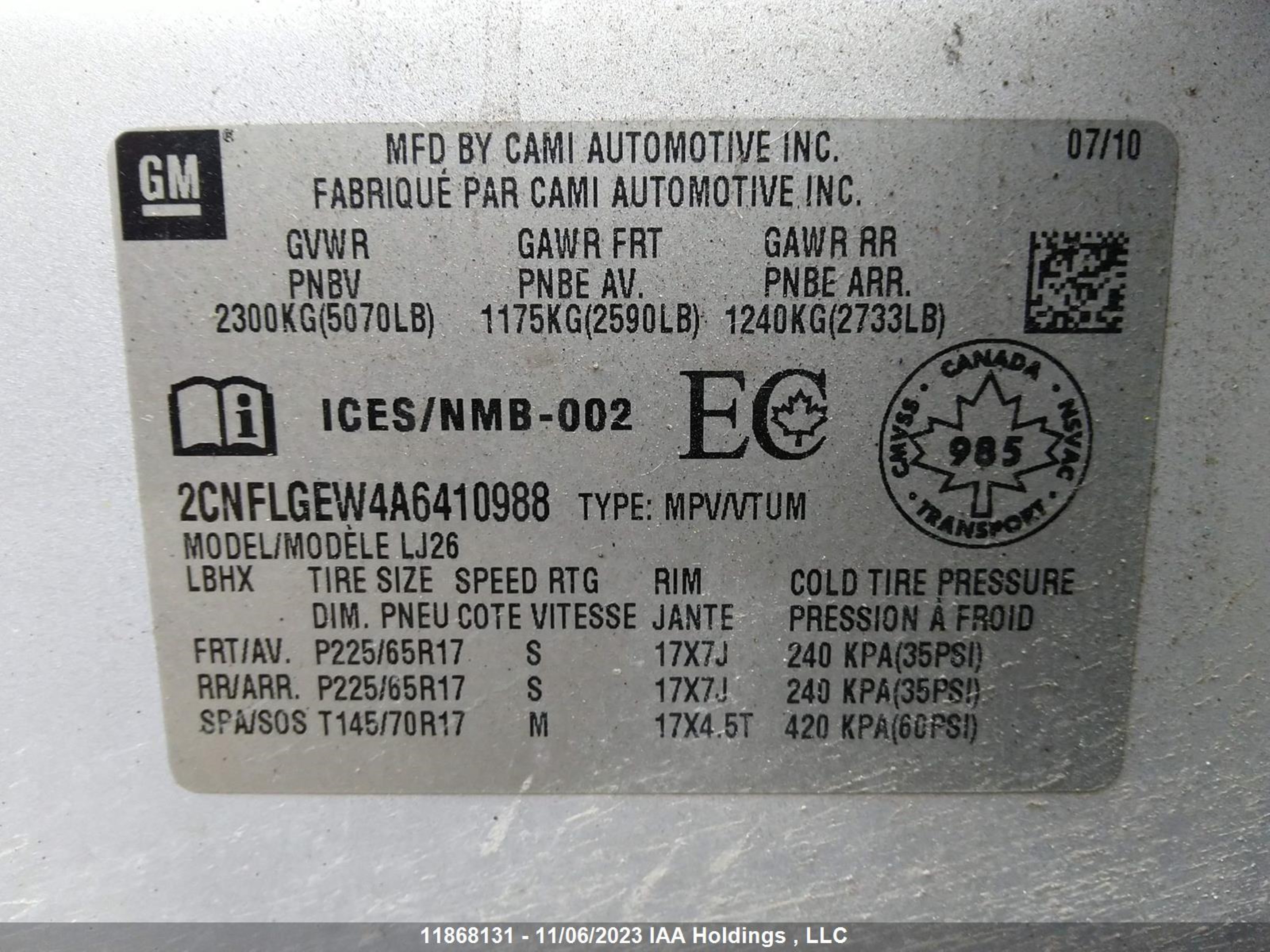 Photo 8 VIN: 2CNFLGEW4A6410988 - CHEVROLET EQUINOX 