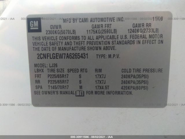 Photo 8 VIN: 2CNFLGEW7A6265431 - CHEVROLET EQUINOX 