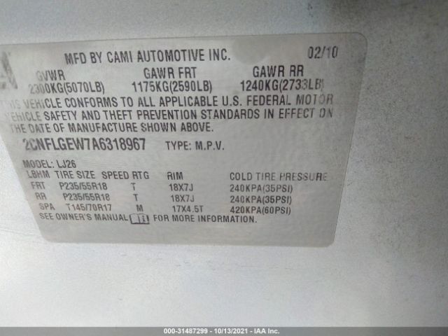 Photo 8 VIN: 2CNFLGEW7A6318967 - CHEVROLET EQUINOX 