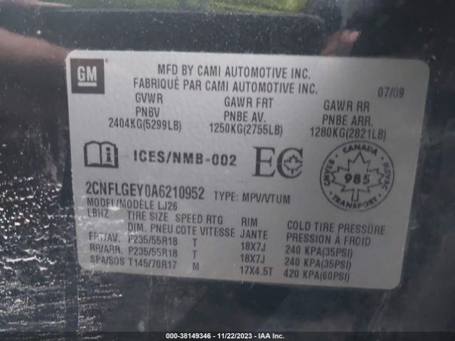 Photo 8 VIN: 2CNFLGEY0A6210952 - CHEVROLET EQUINOX 