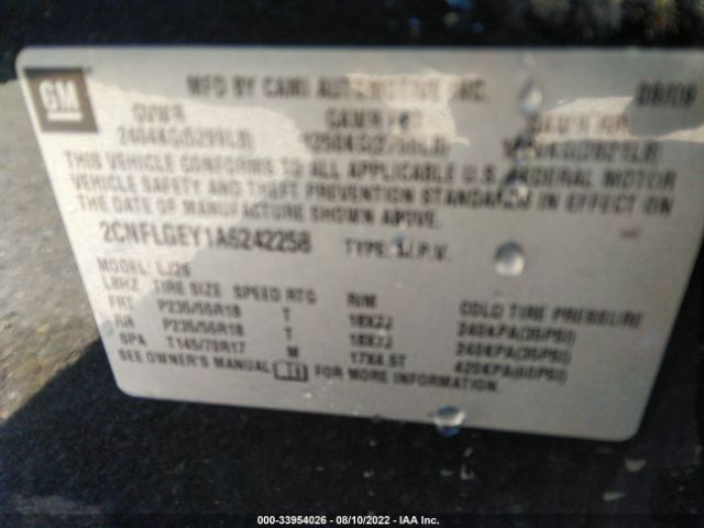 Photo 8 VIN: 2CNFLGEY1A6242258 - CHEVROLET EQUINOX 