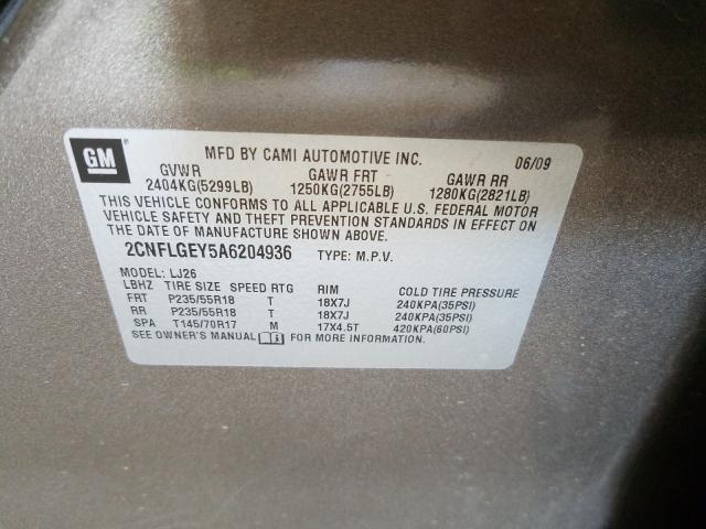 Photo 9 VIN: 2CNFLGEY5A6204936 - CHEVROLET EQUINOX LT 