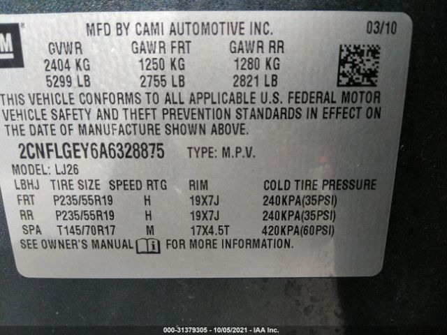 Photo 8 VIN: 2CNFLGEY6A6328875 - CHEVROLET EQUINOX 