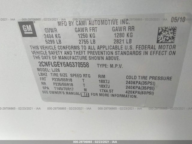 Photo 8 VIN: 2CNFLGEY6A6370558 - CHEVROLET EQUINOX 