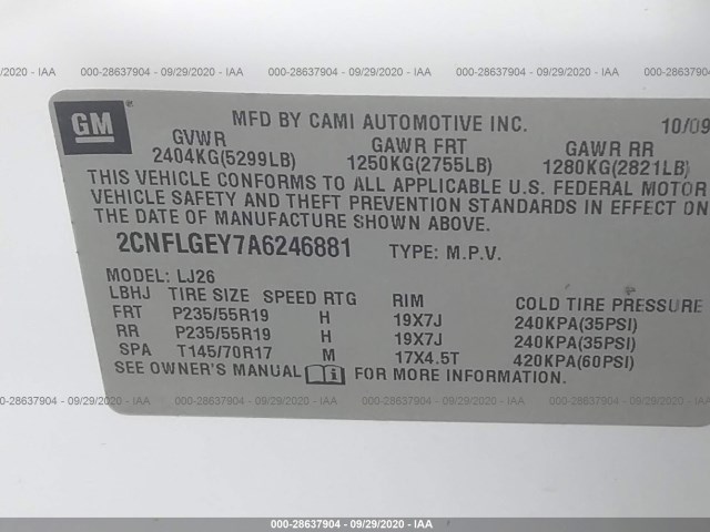 Photo 8 VIN: 2CNFLGEY7A6246881 - CHEVROLET EQUINOX 