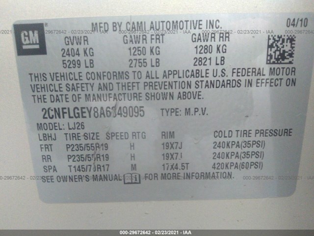 Photo 8 VIN: 2CNFLGEY8A6349095 - CHEVROLET EQUINOX 