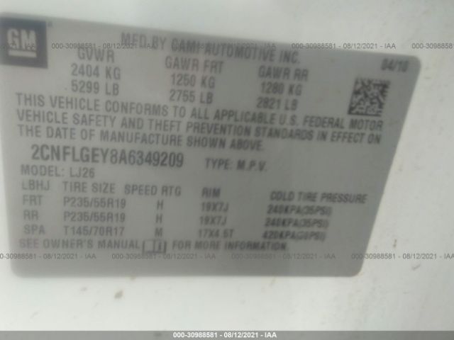 Photo 8 VIN: 2CNFLGEY8A6349209 - CHEVROLET EQUINOX 