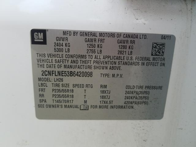 Photo 9 VIN: 2CNFLNE53B6420098 - CHEVROLET EQUINOX LT 