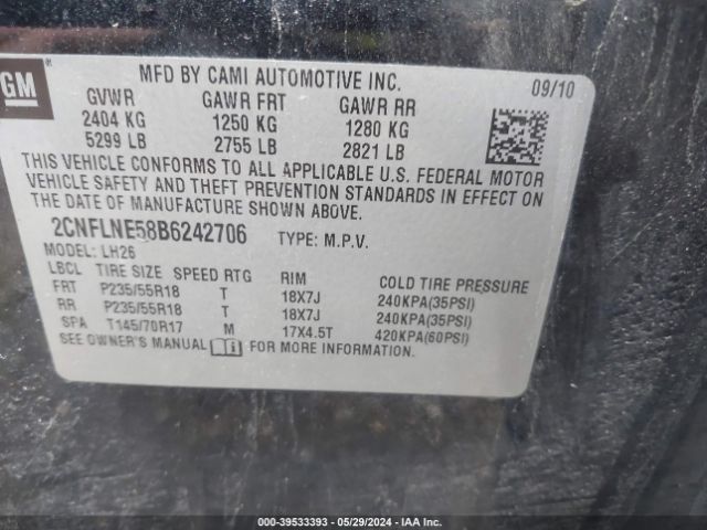 Photo 8 VIN: 2CNFLNE58B6242706 - CHEVROLET EQUINOX 