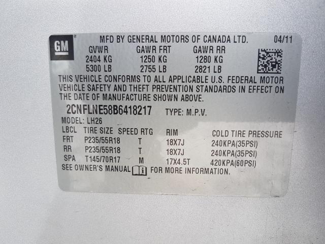 Photo 9 VIN: 2CNFLNE58B6418217 - CHEVROLET EQUINOX LT 