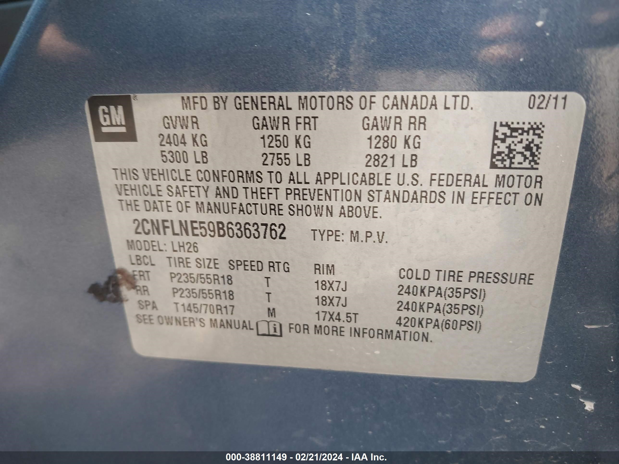 Photo 8 VIN: 2CNFLNE59B6363762 - CHEVROLET EQUINOX 