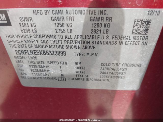 Photo 8 VIN: 2CNFLNE5XB6323898 - CHEVROLET EQUINOX 