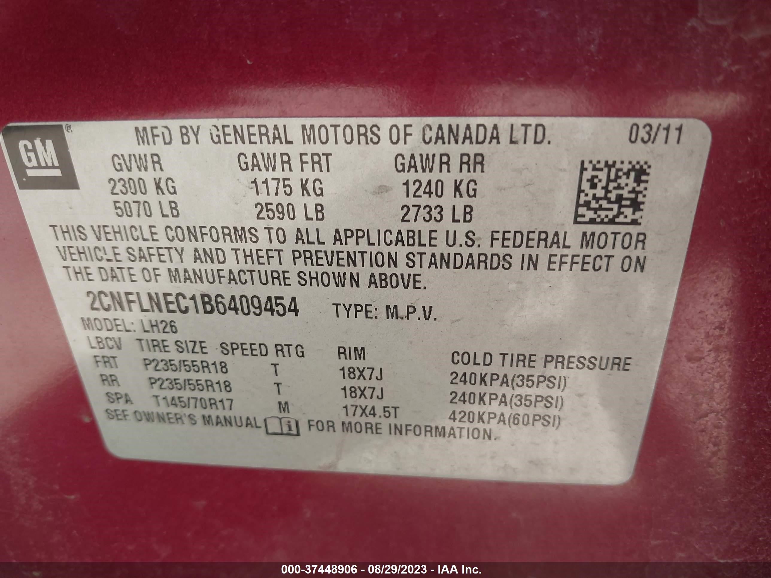 Photo 8 VIN: 2CNFLNEC1B6409454 - CHEVROLET EQUINOX 