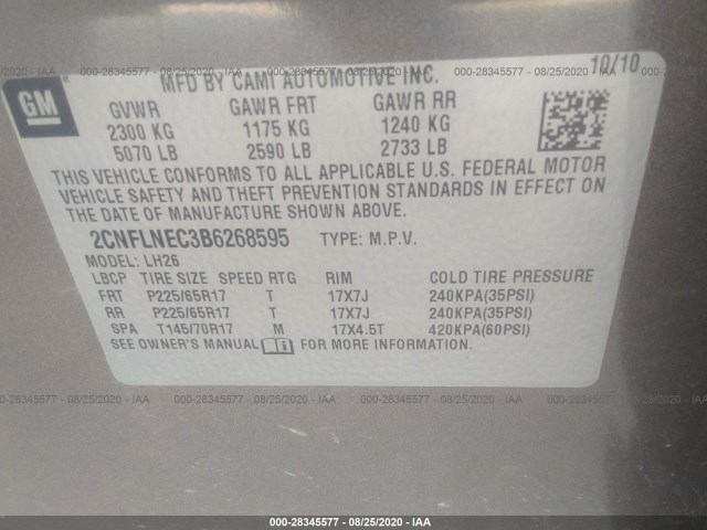 Photo 8 VIN: 2CNFLNEC3B6268595 - CHEVROLET EQUINOX 