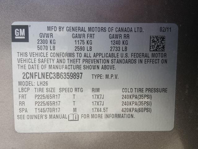 Photo 9 VIN: 2CNFLNEC3B6359897 - CHEVROLET EQUINOX LT 