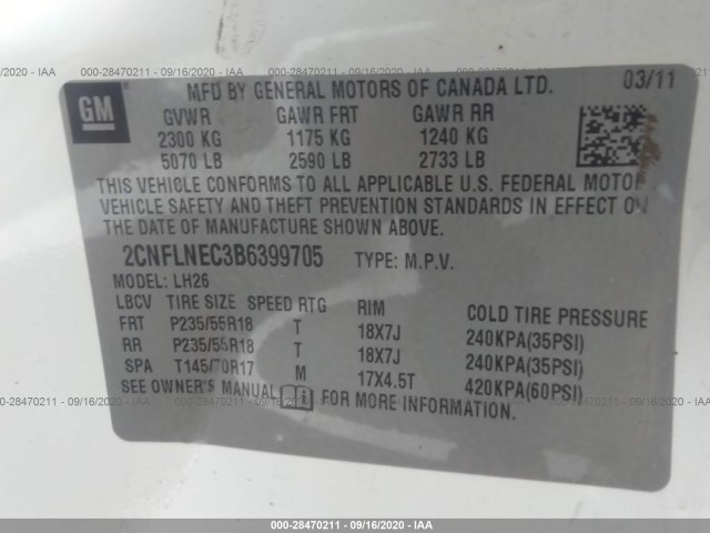 Photo 8 VIN: 2CNFLNEC3B6399705 - CHEVROLET EQUINOX 