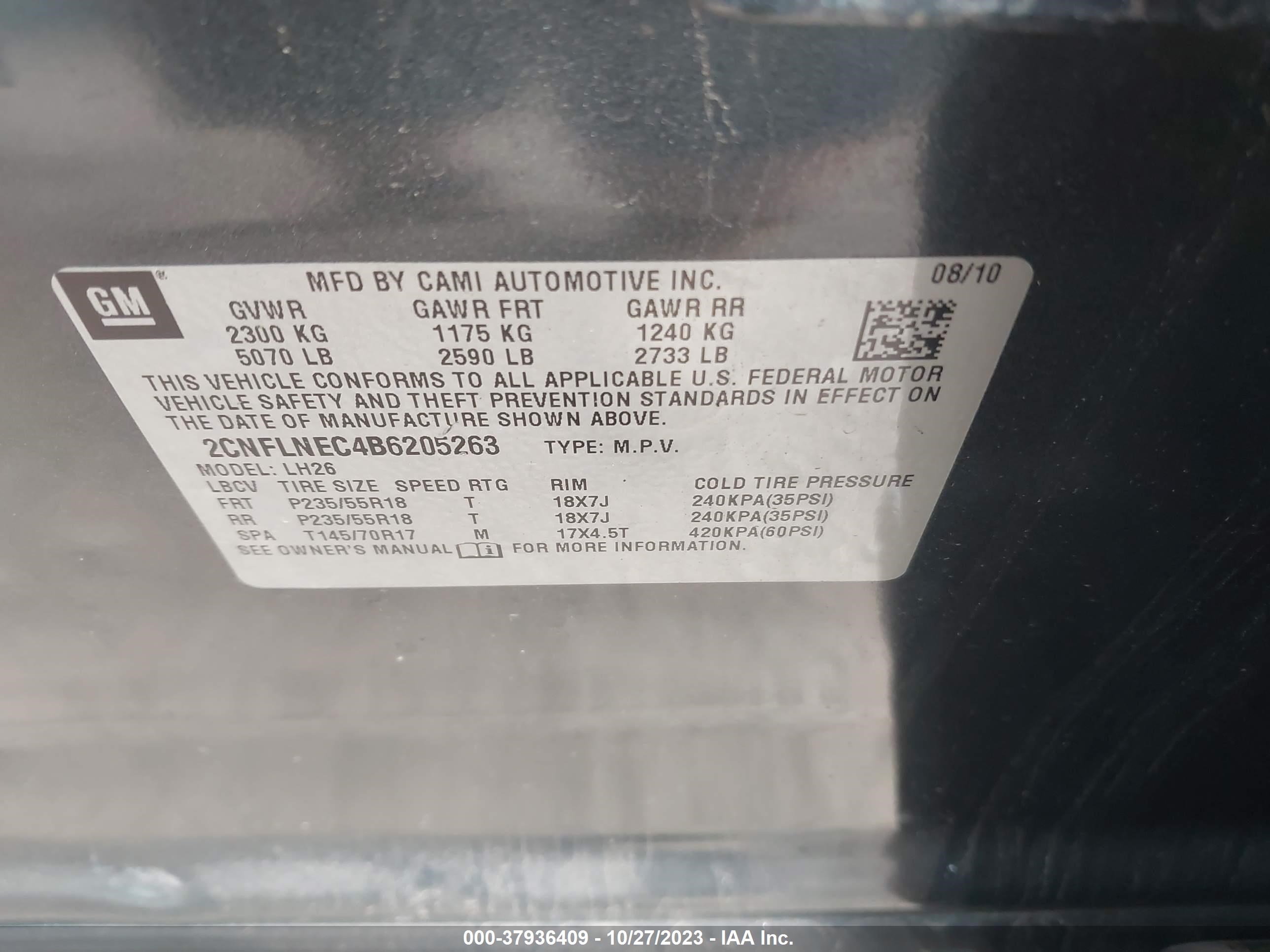 Photo 8 VIN: 2CNFLNEC4B6205263 - CHEVROLET EQUINOX 